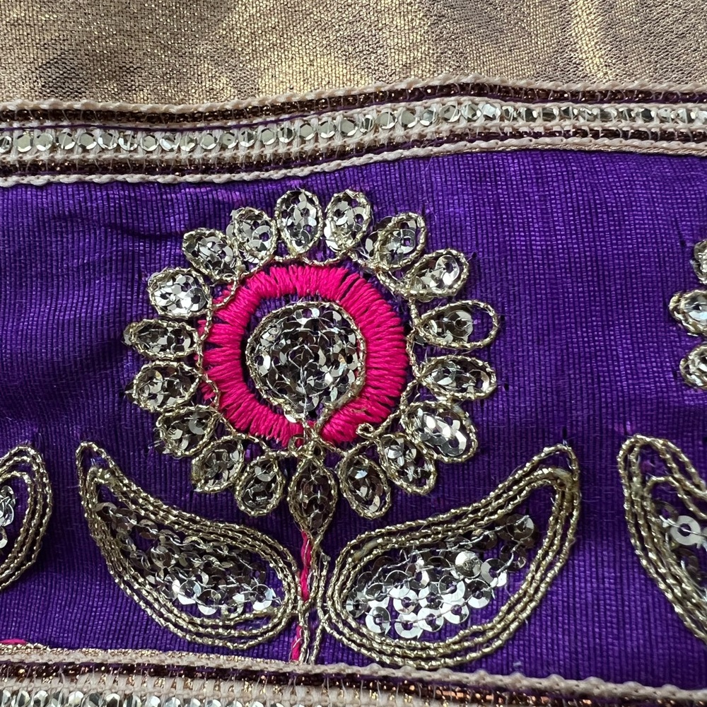 Purple and Gold Embroidered Women's Bag